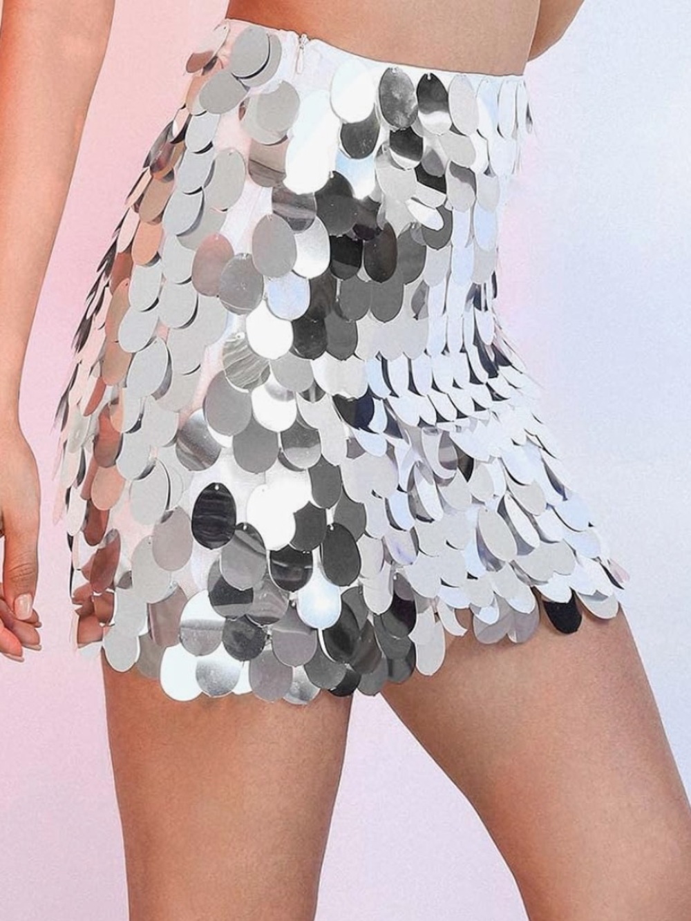 Silver Disco Sequin Mini Skirt Women Small S - Picture 2 of 11